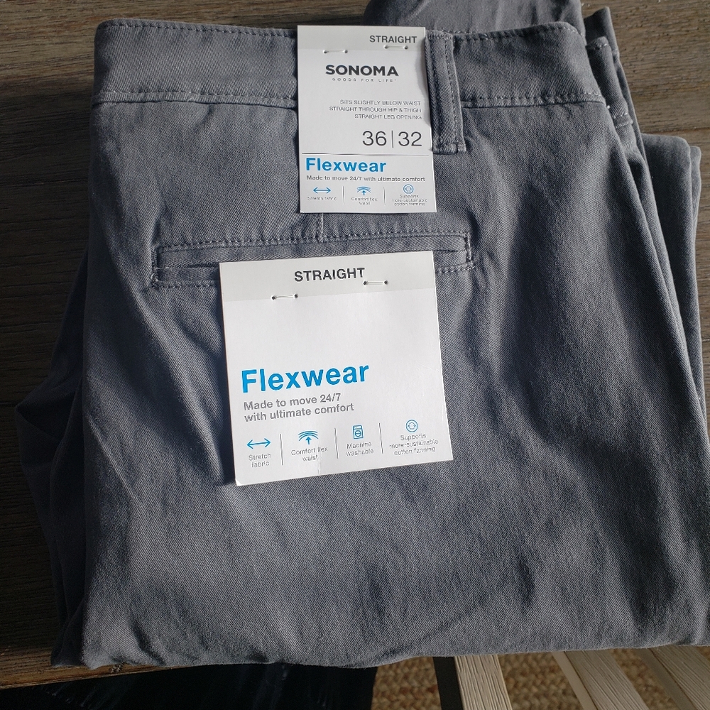 Sonoma Men’s Gray Flexwear Flat Front Pants 36/32 NWT!